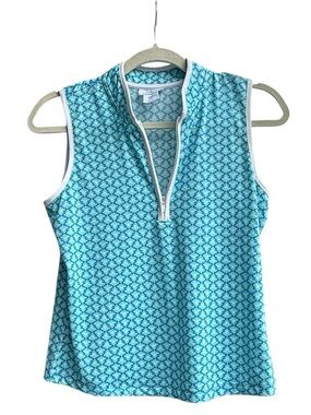 Sigrid Olsen Sleeveless Zip-Front Patterned Women's Top in Turquoise Size S